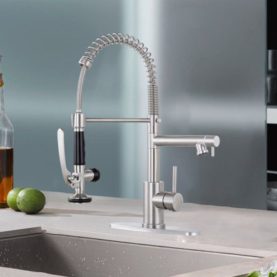 Pull-Down Spray Kitchen Faucet, High Arch Spring, Stainless Steel Single Handle Kitchen Faucet With Spray Head.