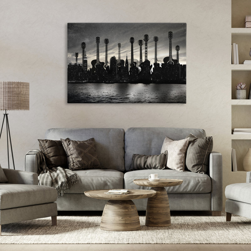 Guitare, paysage urbain, toile par CAD Designs, H 24 po x l 36 po