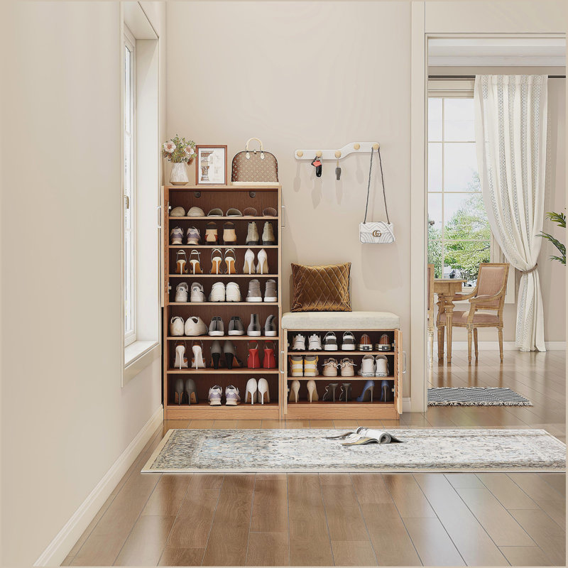 Armoire de rangement pour chaussures multifonctionnelle avec banc et compartiment de rangement 7 + 3, planche à couches réglable, banc à chaussures avec coussin