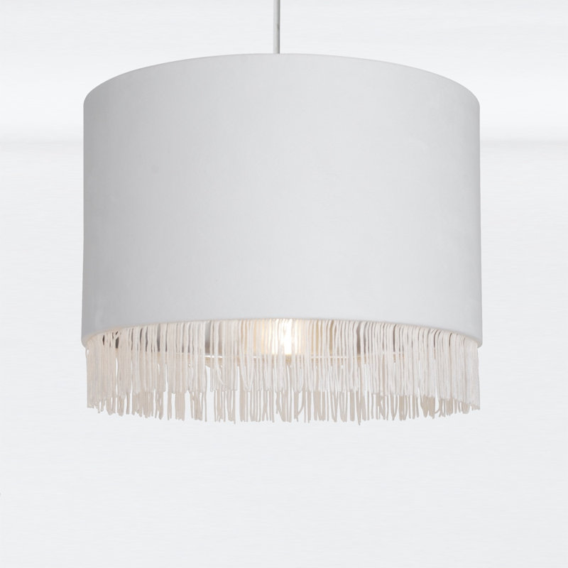 23cm H Velvet Drum Pendant Shade, White