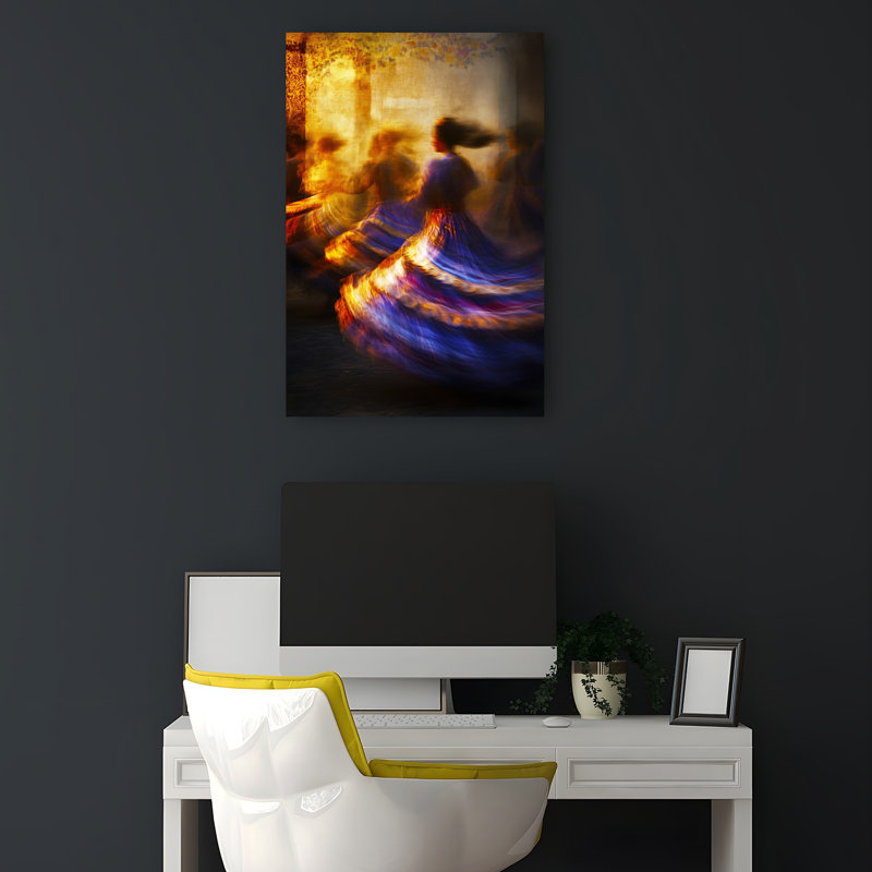 «Vibrant Dancers Spinning Colorful Dreamy Ethereal», art mural, H 18 po x l 12 po