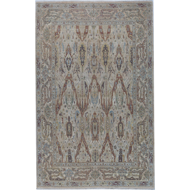 Tapis doré et ivoire de haute qualité noué à la main