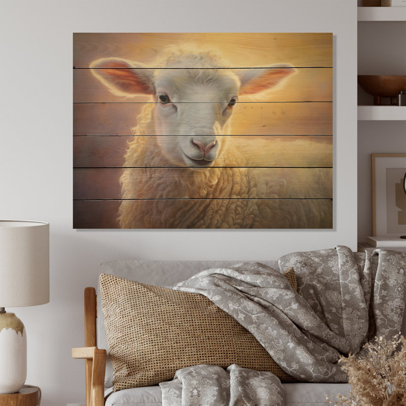Jannean Sheep Pastel Portrait on Wood Print, H 30 po x l 40 po x P 0,78 po