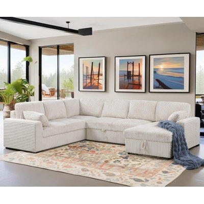 Manfried Oversized U-Shaped Sectional Sofa Bed Pull OutSleeper Couch With Storage Chaise For Living Room