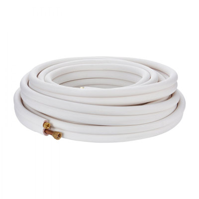 Mini ensemble de lignes doubles, tubes de cuivre de 1/4 po et 3/8 po de diamètre extérieur et isolant à trois couches, pour les équipements de réfrigération ou de pompe à chaleur et CVC avec bandes d’enveloppement.