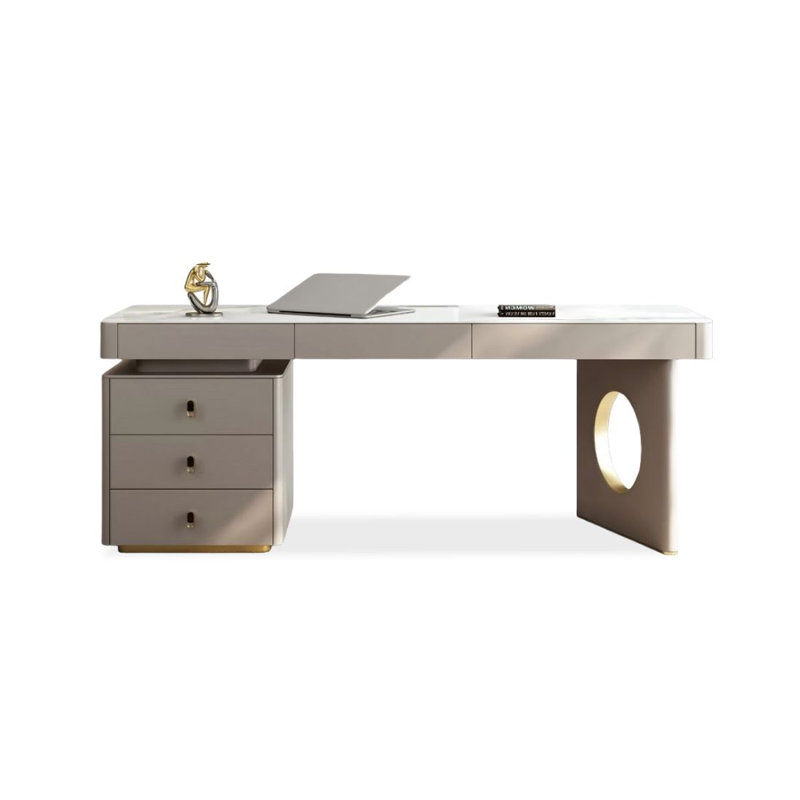 Bureau de direction blanc rectangulaire en pierre frittée avec tiroirs, H 29,53 po x l 62,99 po x P 27,56 po