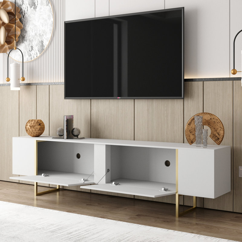 Tv Stand 71” With Gold Legs, White