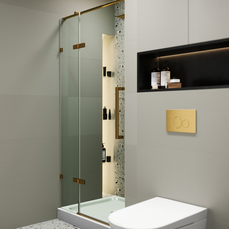 42'' W x 74.25'' H Hinged Frameless Shower Door, Black