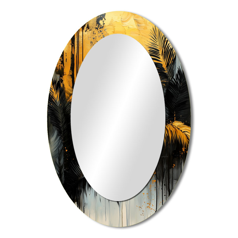 Minimalisme Ferns Golden Tropical Symphony IV - Miroir mural traditionnel ovale, 36 po x 24 po