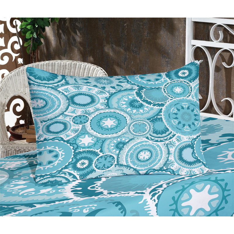 Ensemble de draps et taies décoratives bleu turquoise Ambesonne, Ensemble de draps pour très grand lit californien