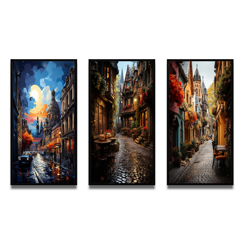 Allemagne, Dresde, ville baroque - ensemble de 3 reproductions, Cadre noir, H 28 po x l 36 po
