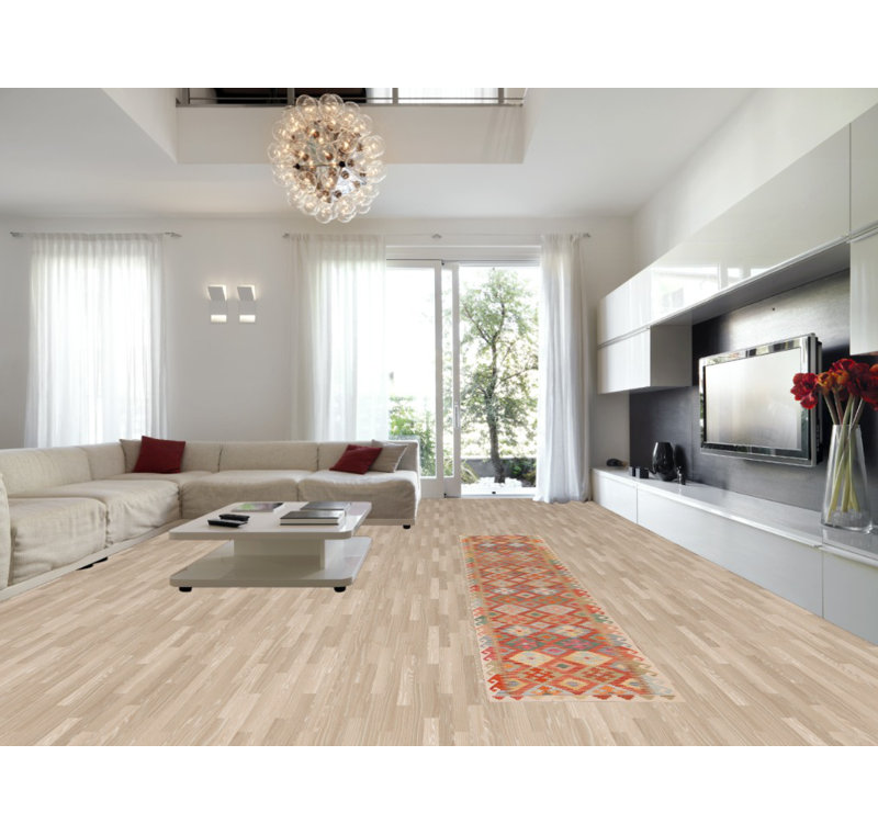 Tapis de couloir oriental géométrique en laine Kilim 3 x 16
