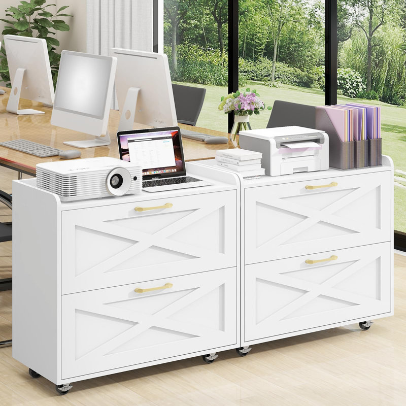 Lateral File Cabinet 2 Drawers Mobile File Cabinet with Charging Station for Letter/Legal/A4 Size Hanging Files