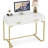 40” White And Gold Computer Desk With 2 Drawers