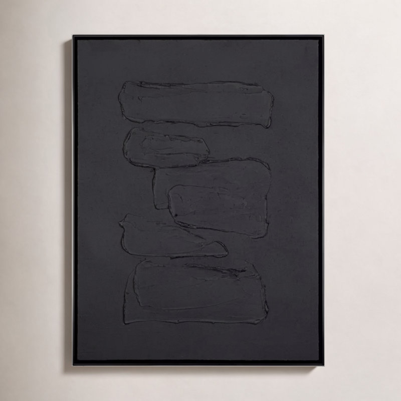 Peinture abstraite Adriana, H 48 po x l 36 po, Noir, noir, noir, noir