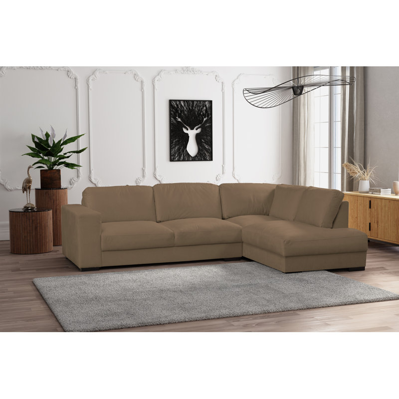 4 Seater Corduroy Sofa & Chaise, Left Hand Facing, Latte
