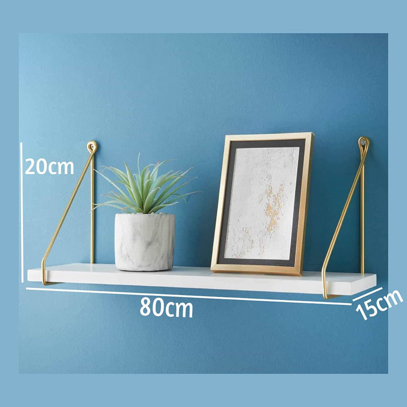 Addre Floating Shelf, White/Gold, 20cm H x 80cm W x 15cm D