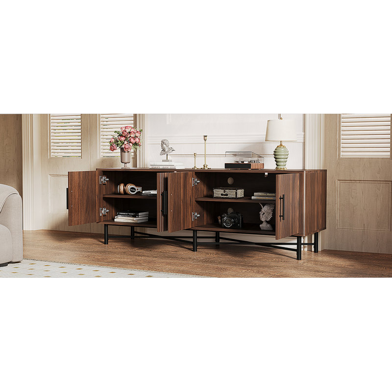Functional 4-Door TV Cabinet – 2 Storage Spaces, Adjustable Shelves, Ideal For Living Room Organization, Chestnut