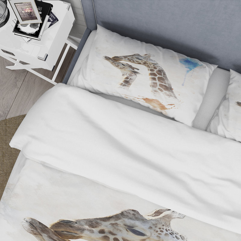 Portrait of a Giraffe and Child - Ensemble de housse de couette Farmhouse - Microfibre de polyester