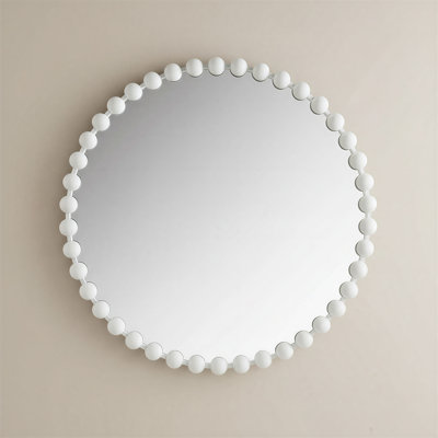 36" Round Wood Beaded Mirror