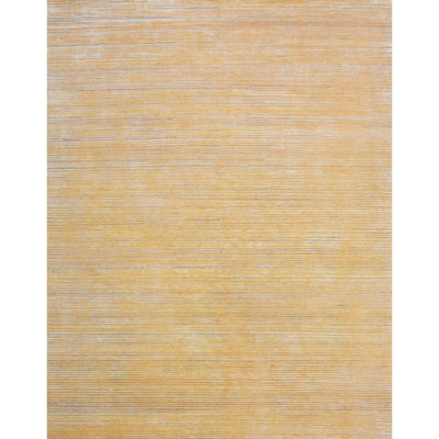 Tapis rectangulaire en soie / laine noué à la main jaune / gris clair