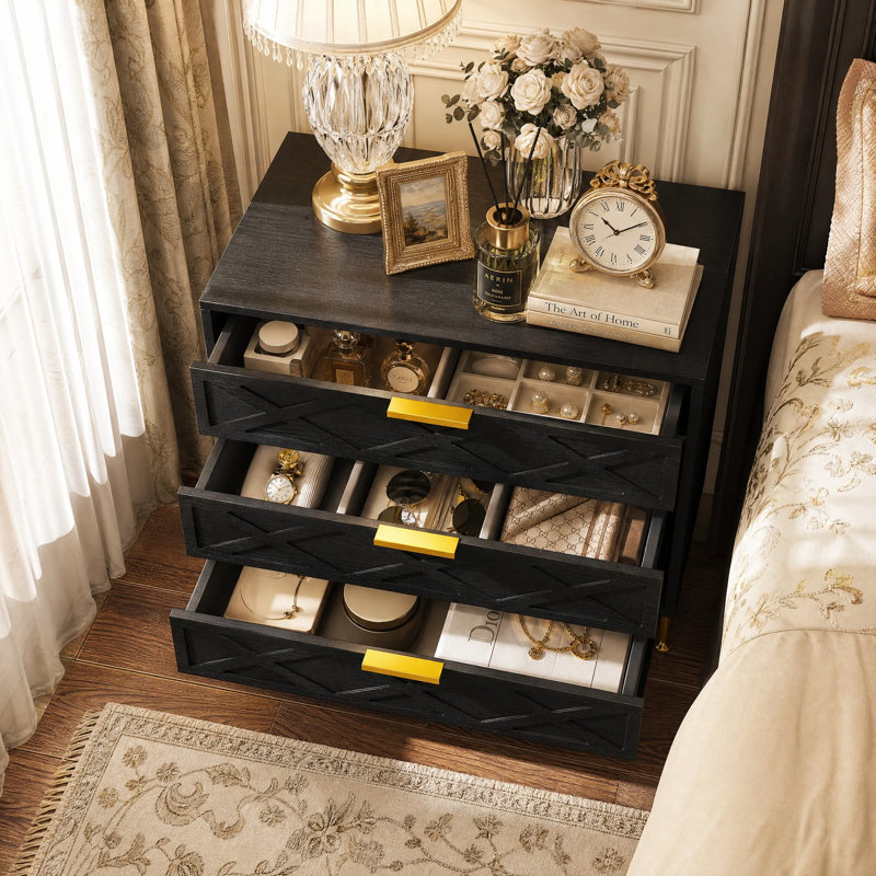 3-Drawer Nightstand With Metal Legs