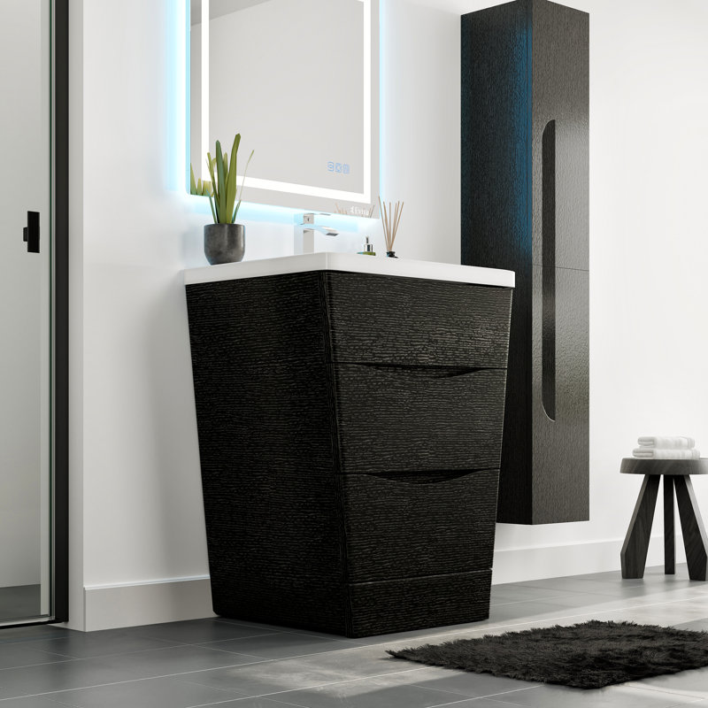 Caddric 25 po Meuble-lavabo simple avec comptoir en acrylique et lavabo intégré, Châtaigne