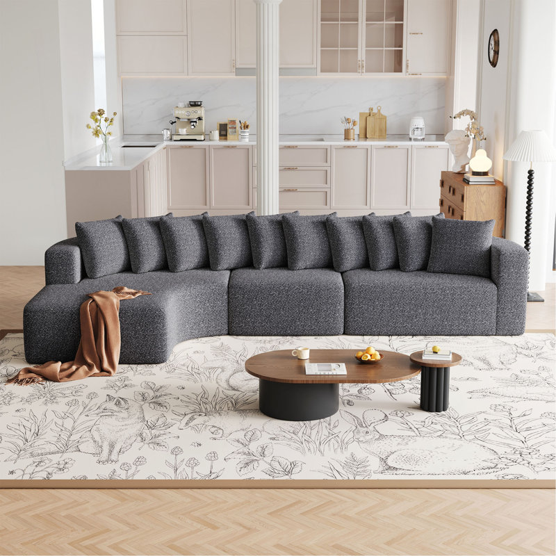 Ensemble de canapé modulaire en chenille de 131,1 pouces, canapé incurvé moderne en forme de nuage, comprenant 10 coussins, canapé d'angle en tissu de salon, canapé modulaire en L (méridienne gauche)