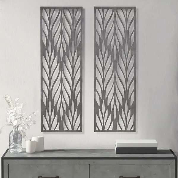 August Grove® Grey Laser Cut Wood 2-piece Panel Wall Decor Set | Wayfair