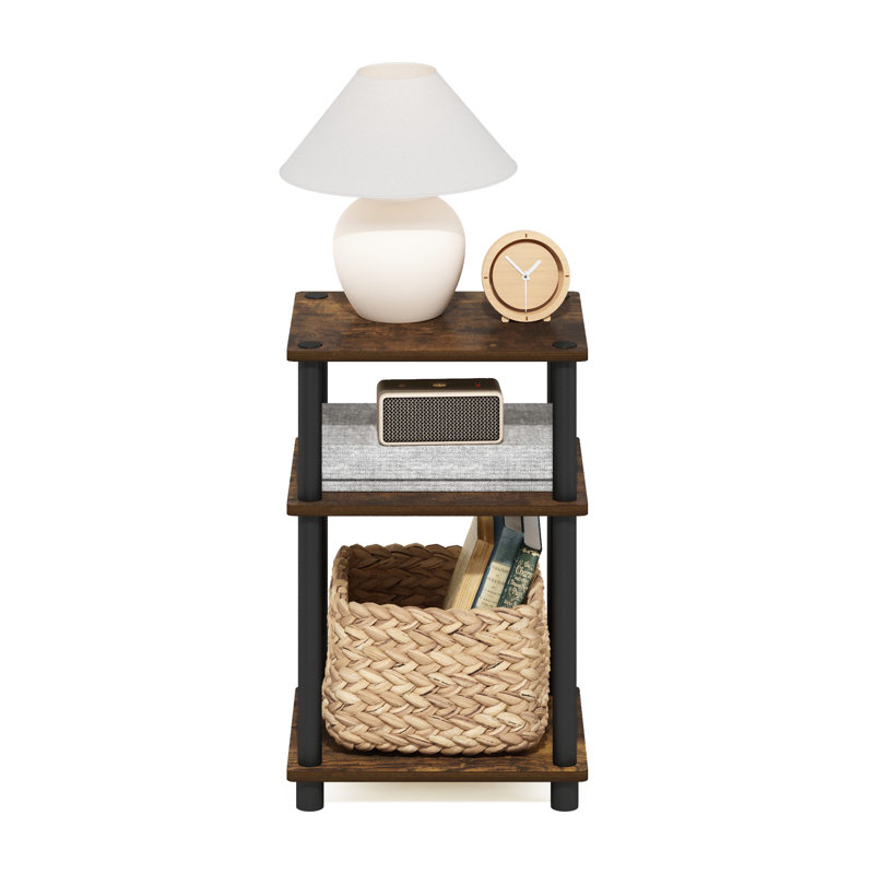 Ensemble de tables de bout avec rangement Colwyn, Bois de pin ambré, Noir, 1