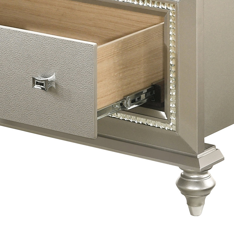 Lit double en matériau synthétique - Champagne, DEL et rangement pratique élégant avec cuir efficace