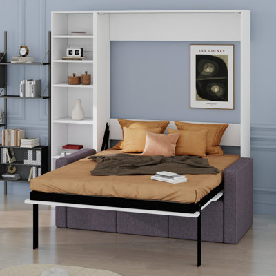 Lit escamotable multifonctionnel avec canapé et tablettes