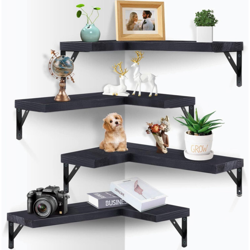 Gilbertown 4 Piece Corner Floating Shelf, Black