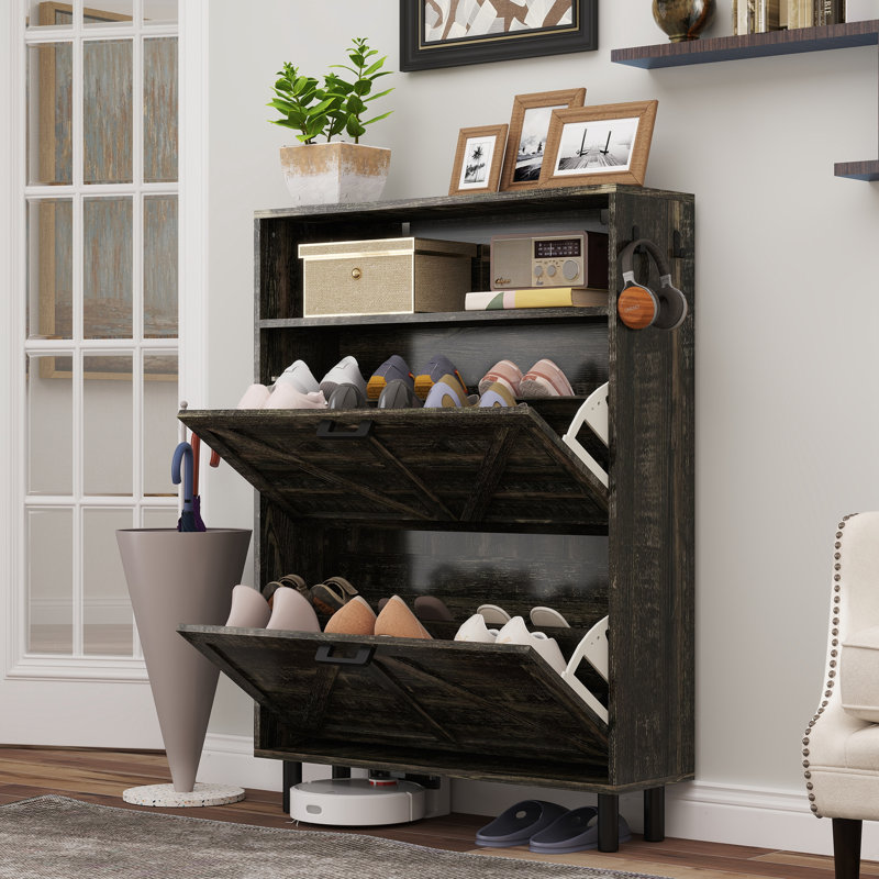 Armoire à chaussures avec porte de grange, Brun