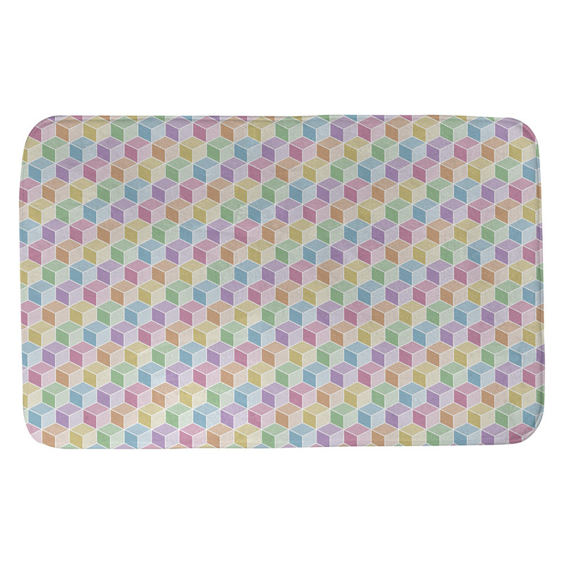 Tapis de bain cubique en arc-en-ciel Avicia, l 21 po x L 34 po, Rose/Vert/Bleu