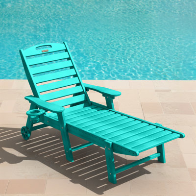 Lounge Chaise Outdoor Pool Lounge Chair Swimming Reclining Outdoor Chaise Lounge With Wheels & Cup Holder by Winston Porter