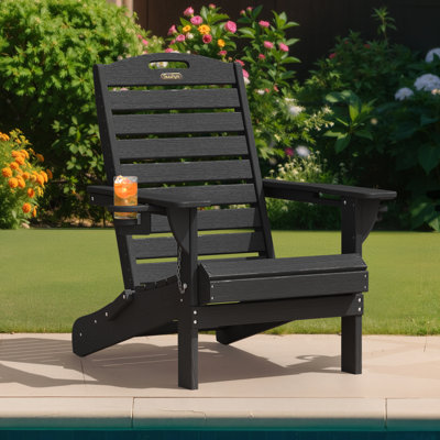 Chaises d'extérieur pour foyer d'extérieur pliables en PEHD résistant aux intempéries avec porte-gobelet Adirondack