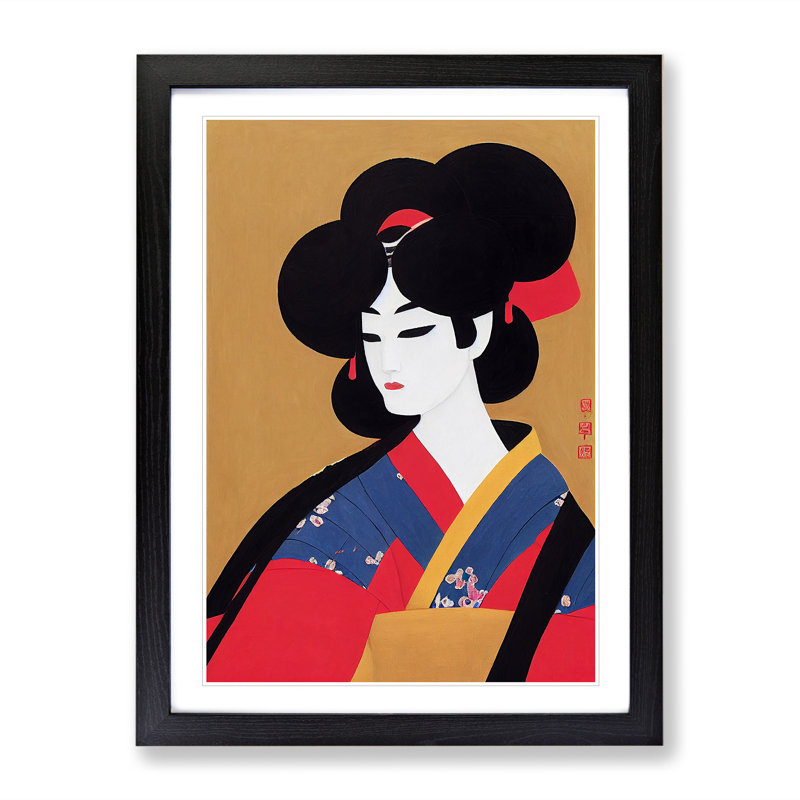 Artistic Geisha No.1 - Wall Art, 34cm H x 25cm W, Black Framed