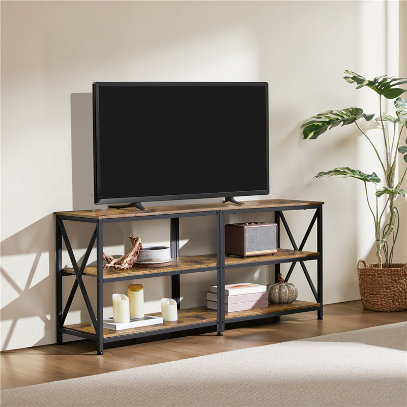 Amanita TV Stand, 3-Tier TV Console Table, Rustic Brown, 61cm H x 140cm W x 35cm D