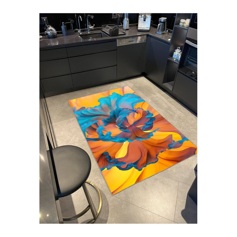 Tapis tissé à longues feuilles à motif floral lavable, Tapis de couloir 2 pi 6 po x 6 pi 7 po inclus