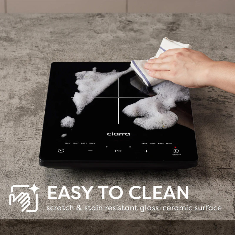 Ciarra Black Glass Portable Induction Cooktop with Touch Control