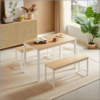 Ensemble de table de salle à manger, table de bar avec 2 bancs de salle à manger, comptoir de table de cuisine avec chaises, table de déjeuner industrielle pour la cuisine, salon, salle de fête