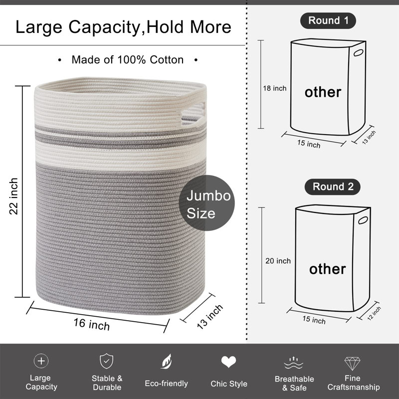 Modern Gray Cotton Laundry Hamper