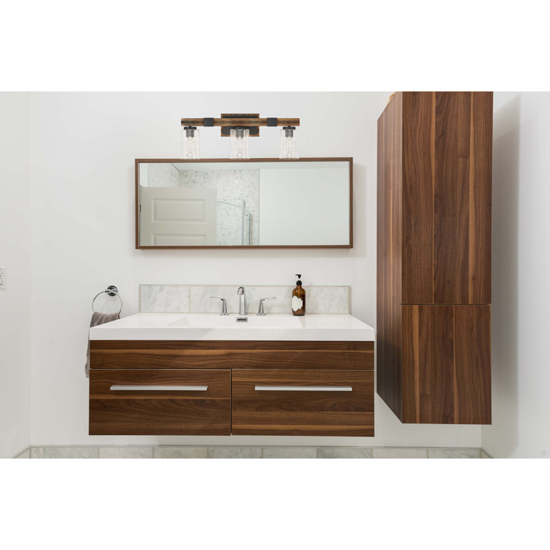 Black Walnut 3-Light Dimmable Vanity Light with Seedy Glass