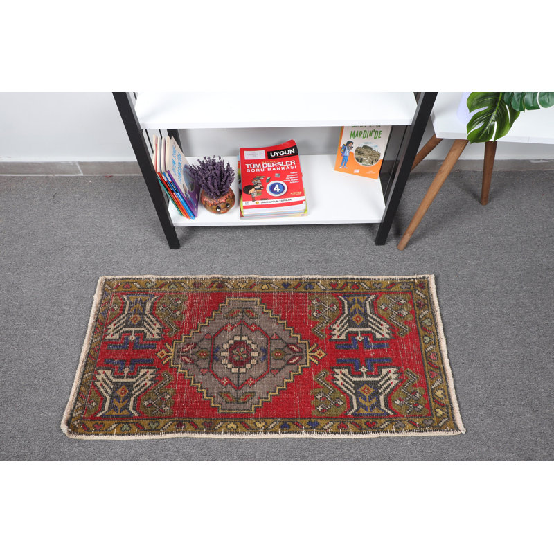Antique Turkish Small Red Floor Rug Ideal for Bathroom and Gifting Purposes