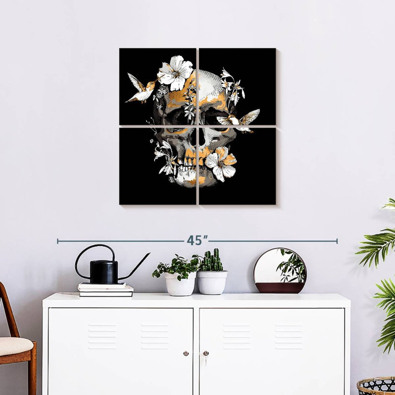 Crâne floral Kerner, H 26 po x l 26 po