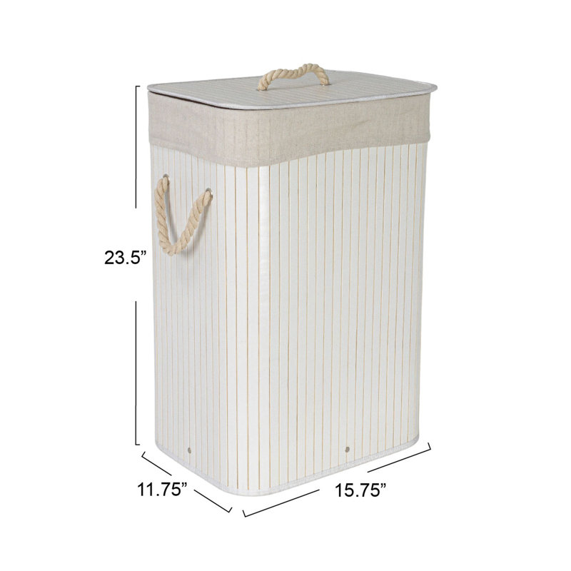 Grove Bamboo Laundry Hamper with Handles, White