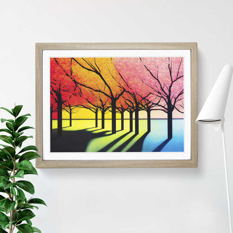 Cheerful Cherry Blossom Trees - Single Picture Frame Painting, 46cm H x 64cm W x 2cm D, Oak