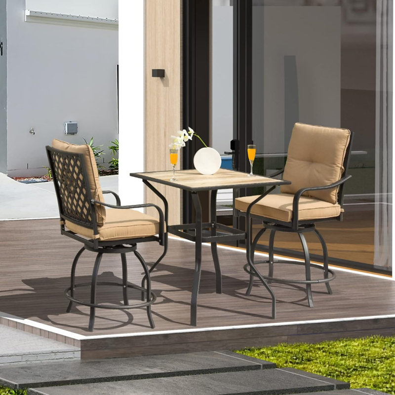 Ensemble de bar d'extérieur avec tabourets pivotants et table de bout 3 pièces Outdoor Living