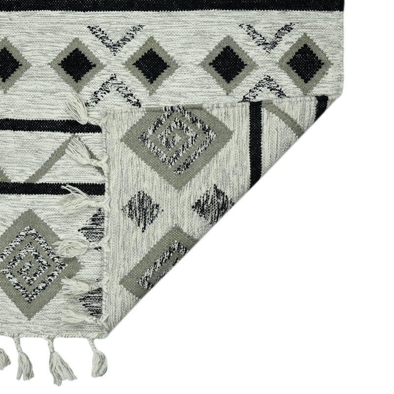 Ivory and Multicolor Wool Flat Woven Handmade Area Rug
